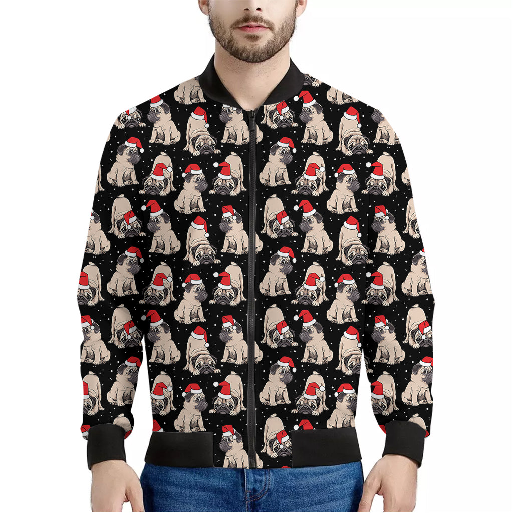 Christmas Santa Pug Pattern Print Men's Bomber Jacket