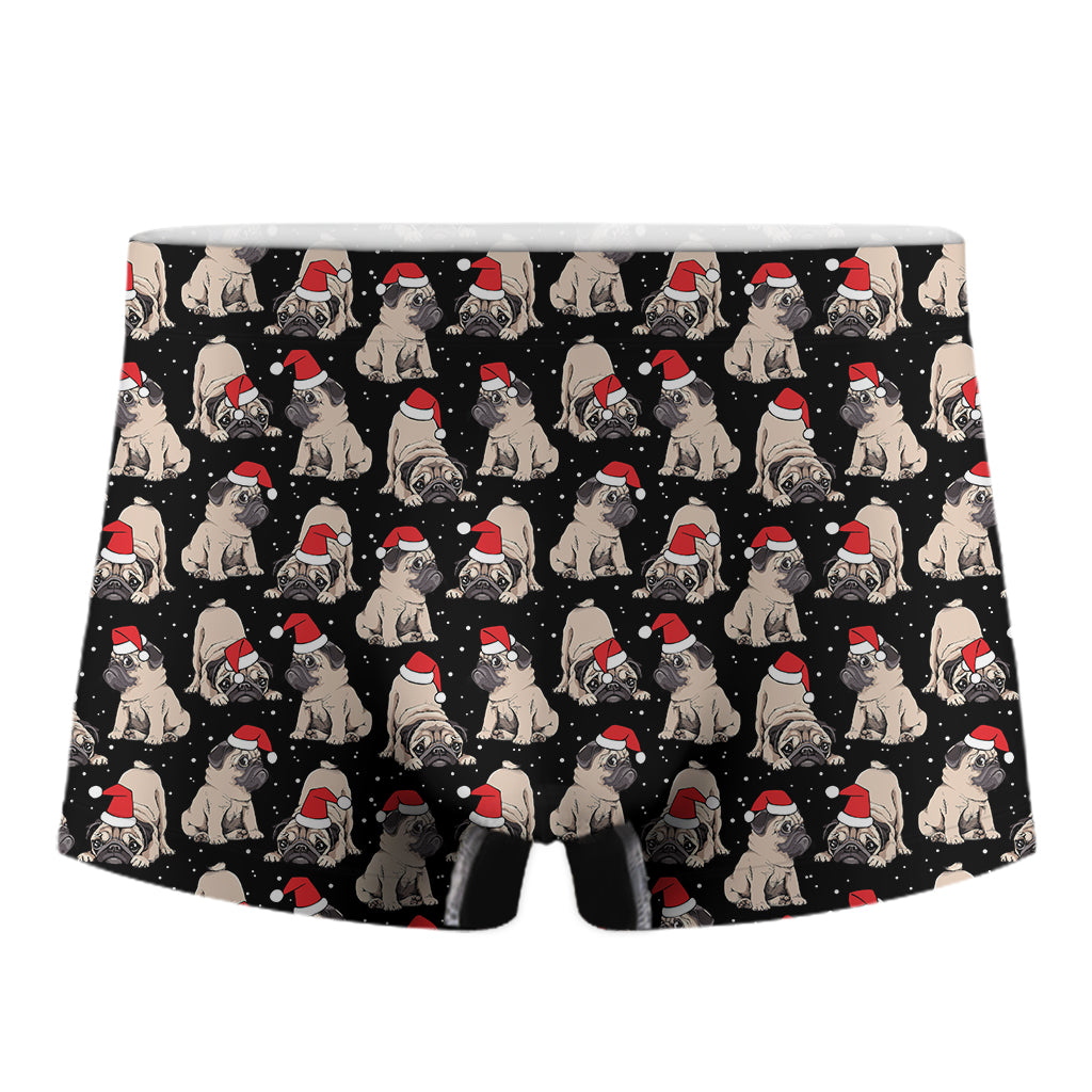 Christmas Santa Pug Pattern Print Men's Boxer Briefs