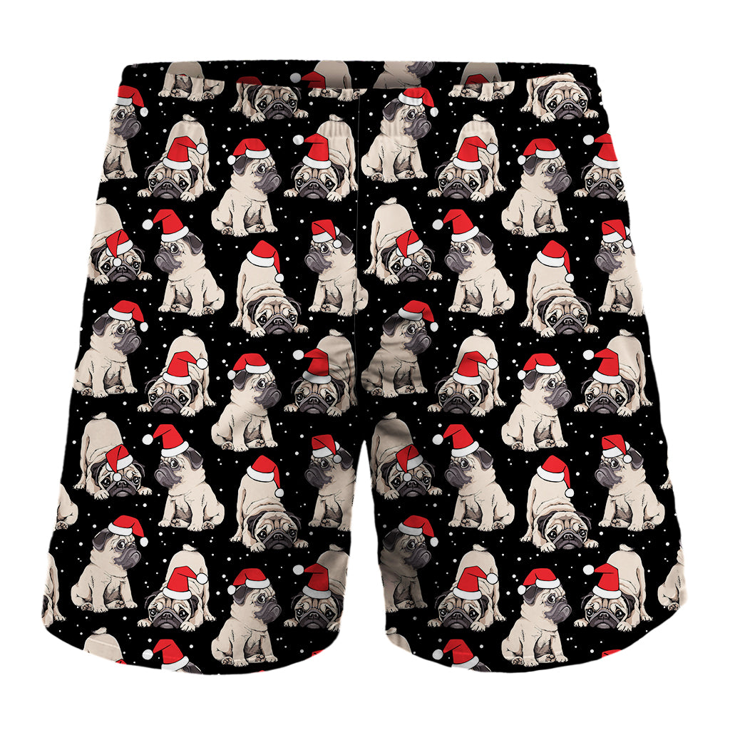 Christmas Santa Pug Pattern Print Men's Shorts