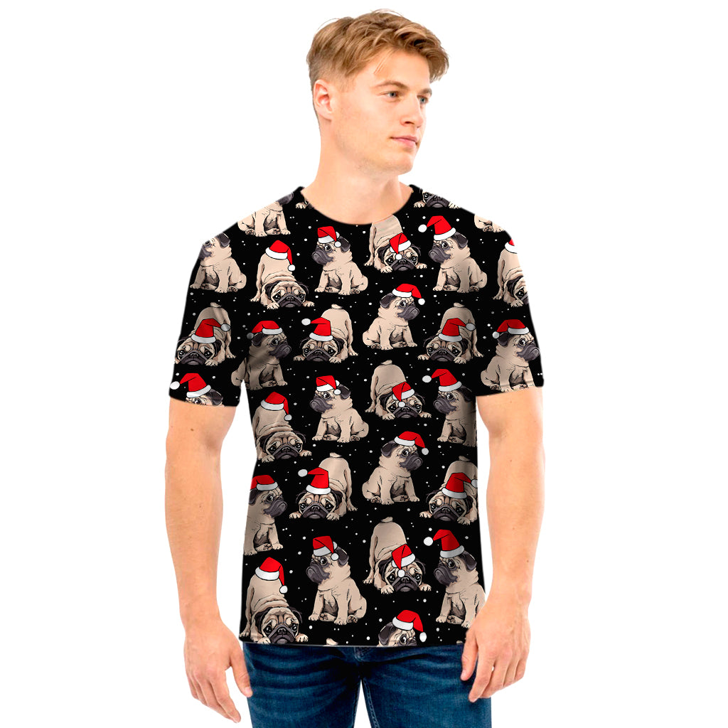 Christmas Santa Pug Pattern Print Men's T-Shirt