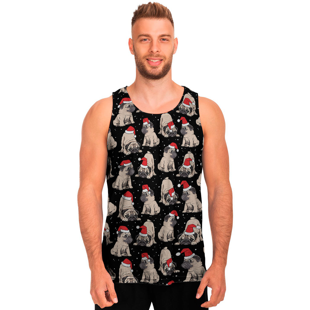 Christmas Santa Pug Pattern Print Men's Tank Top