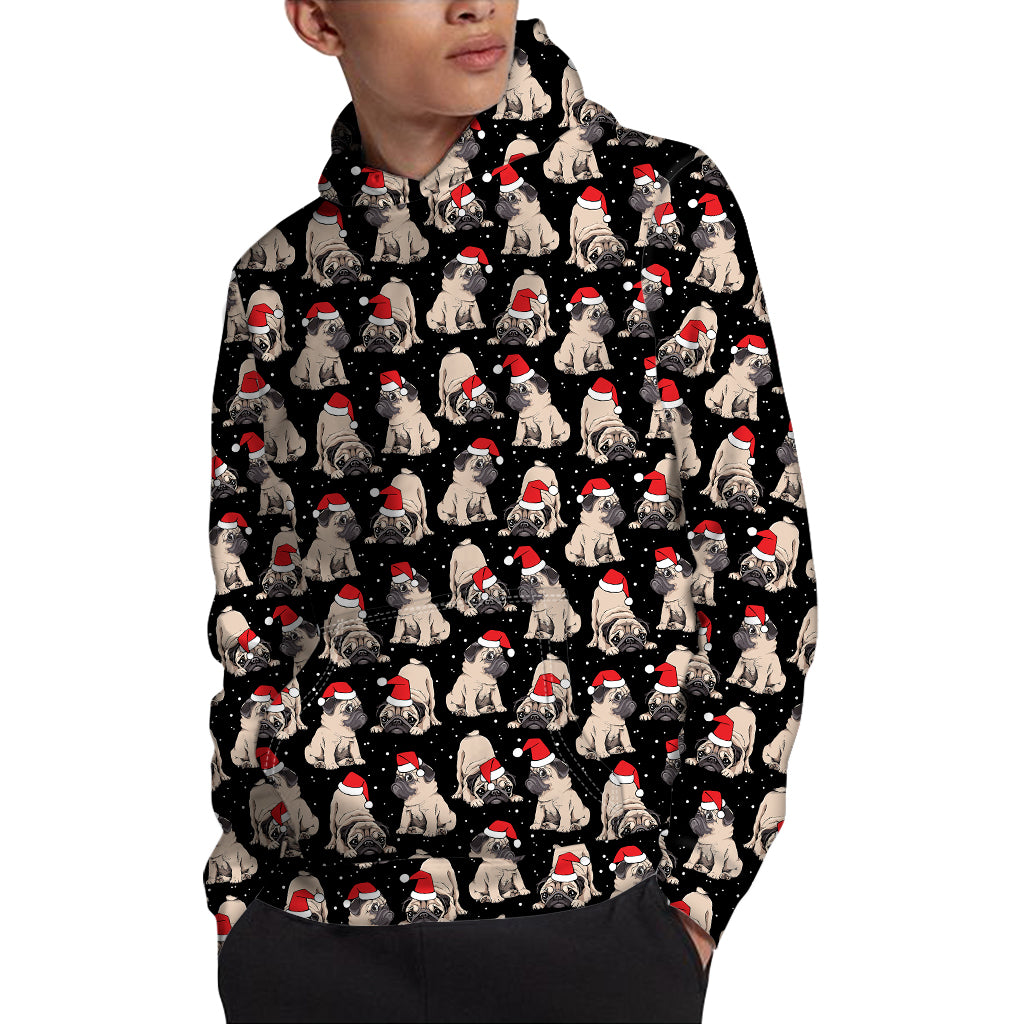 Christmas Santa Pug Pattern Print Pullover Hoodie