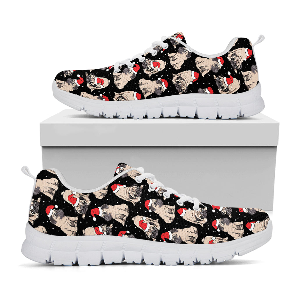 Christmas Santa Pug Pattern Print White Sneakers