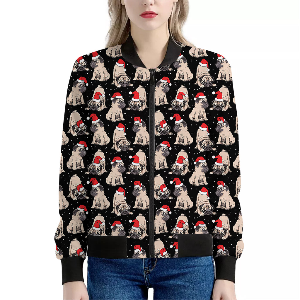 Christmas Santa Pug Pattern Print Women's Bomber Jacket