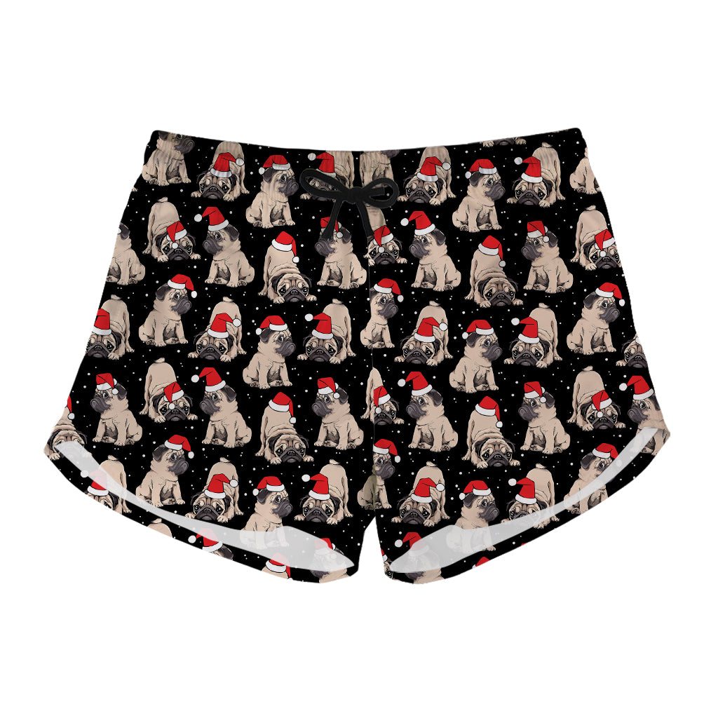 Christmas Santa Pug Pattern Print Women's Shorts