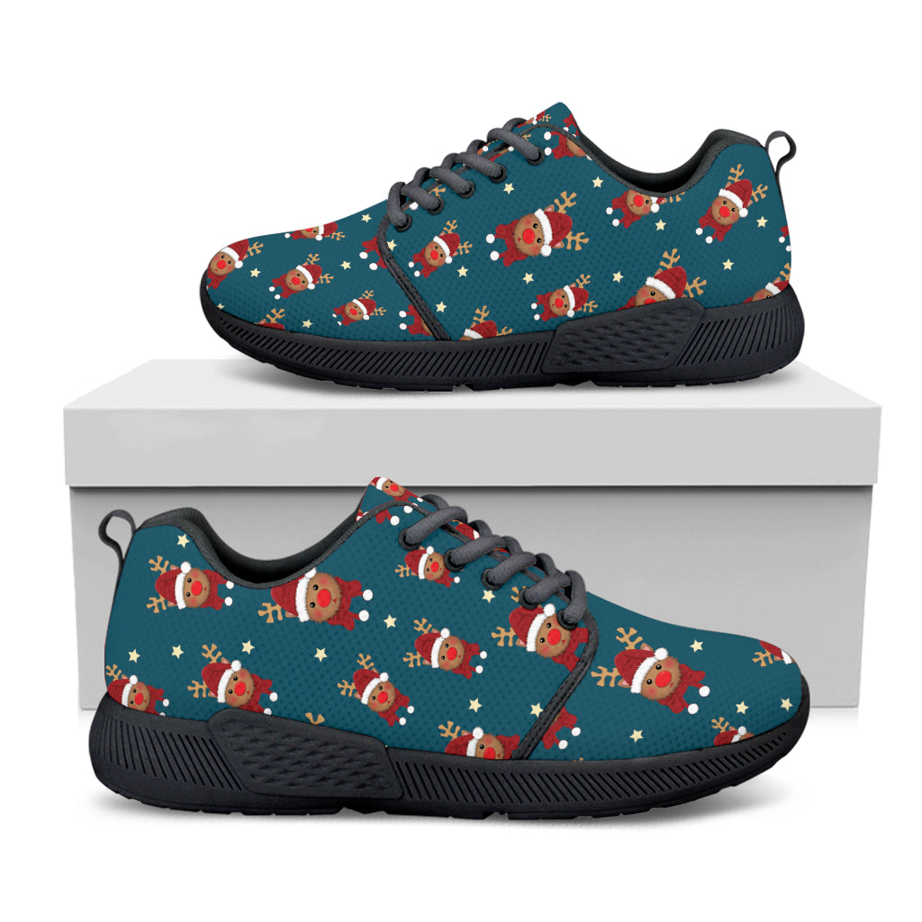 Christmas Santa Reindeer Pattern Print Black Athletic Shoes