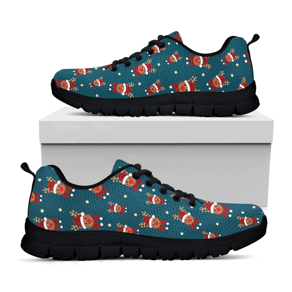 Christmas Santa Reindeer Pattern Print Black Sneakers