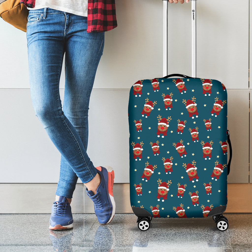 Christmas Santa Reindeer Pattern Print Luggage Cover