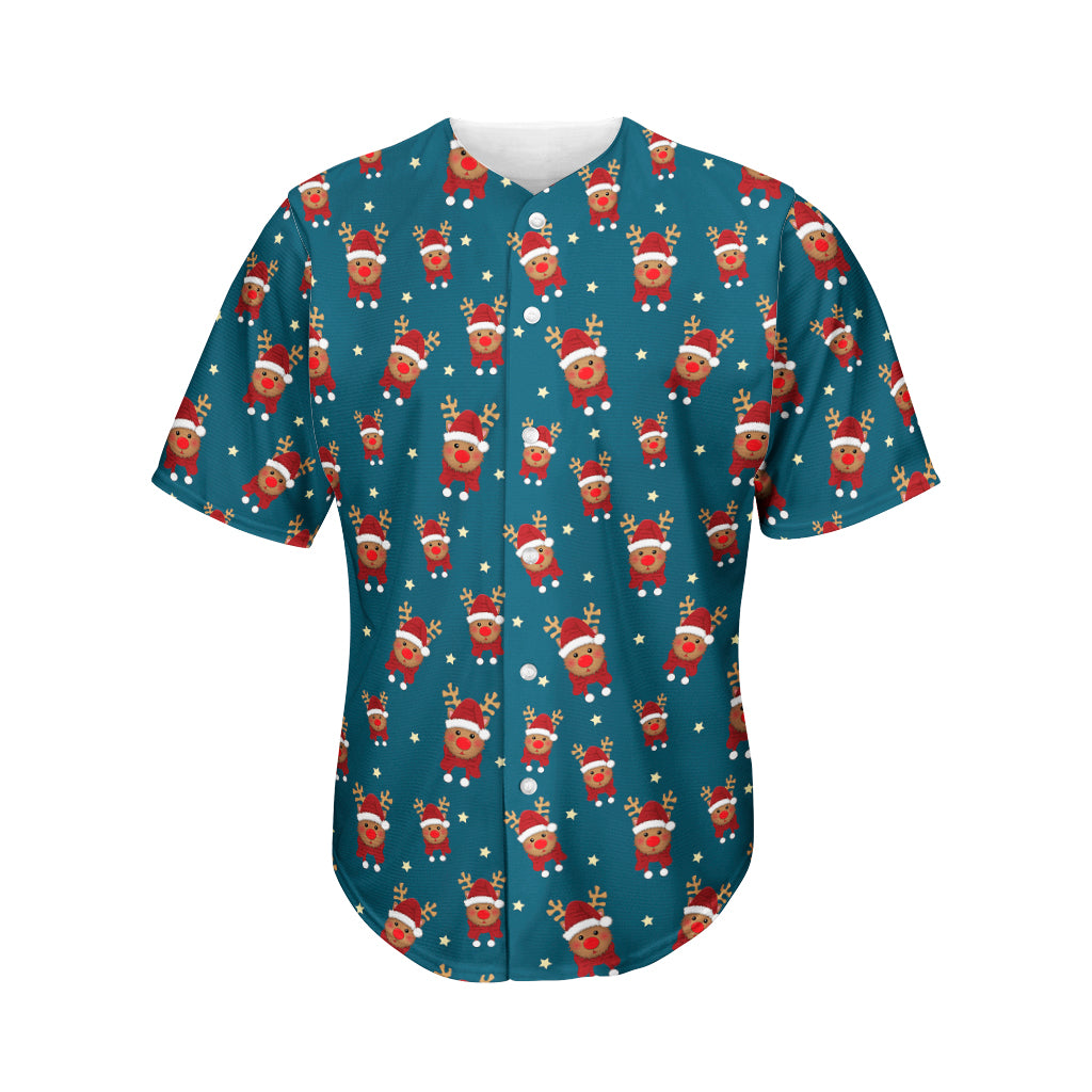 Christmas Santa Reindeer Pattern Print Men's Baseball Jersey