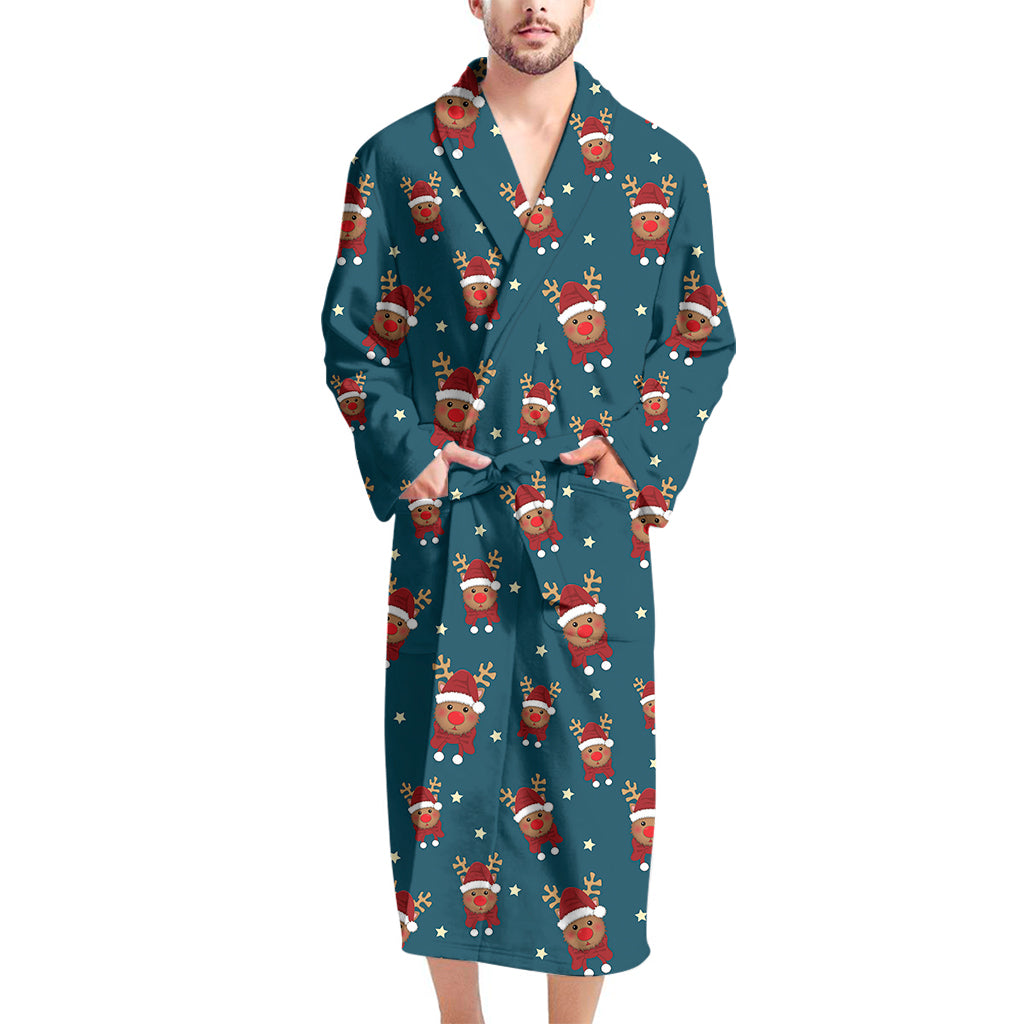 Christmas Santa Reindeer Pattern Print Men's Bathrobe