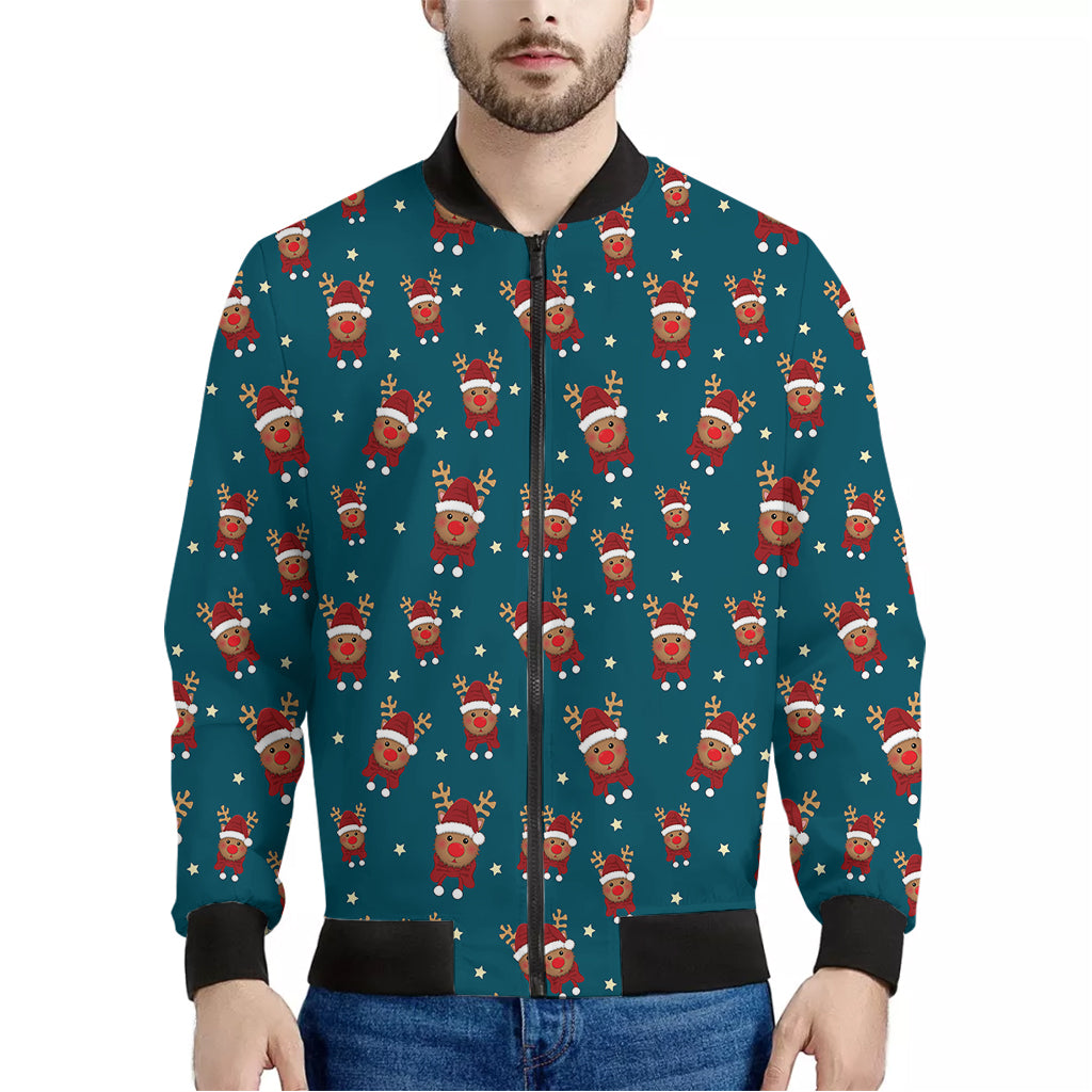 Christmas Santa Reindeer Pattern Print Men's Bomber Jacket