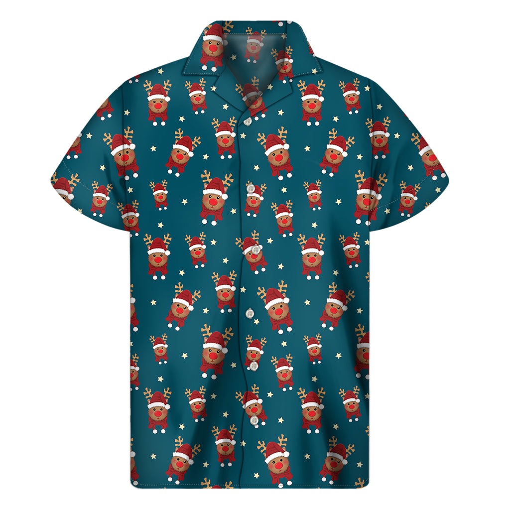 Christmas Santa Reindeer Pattern Print Men's Short Sleeve Shirt