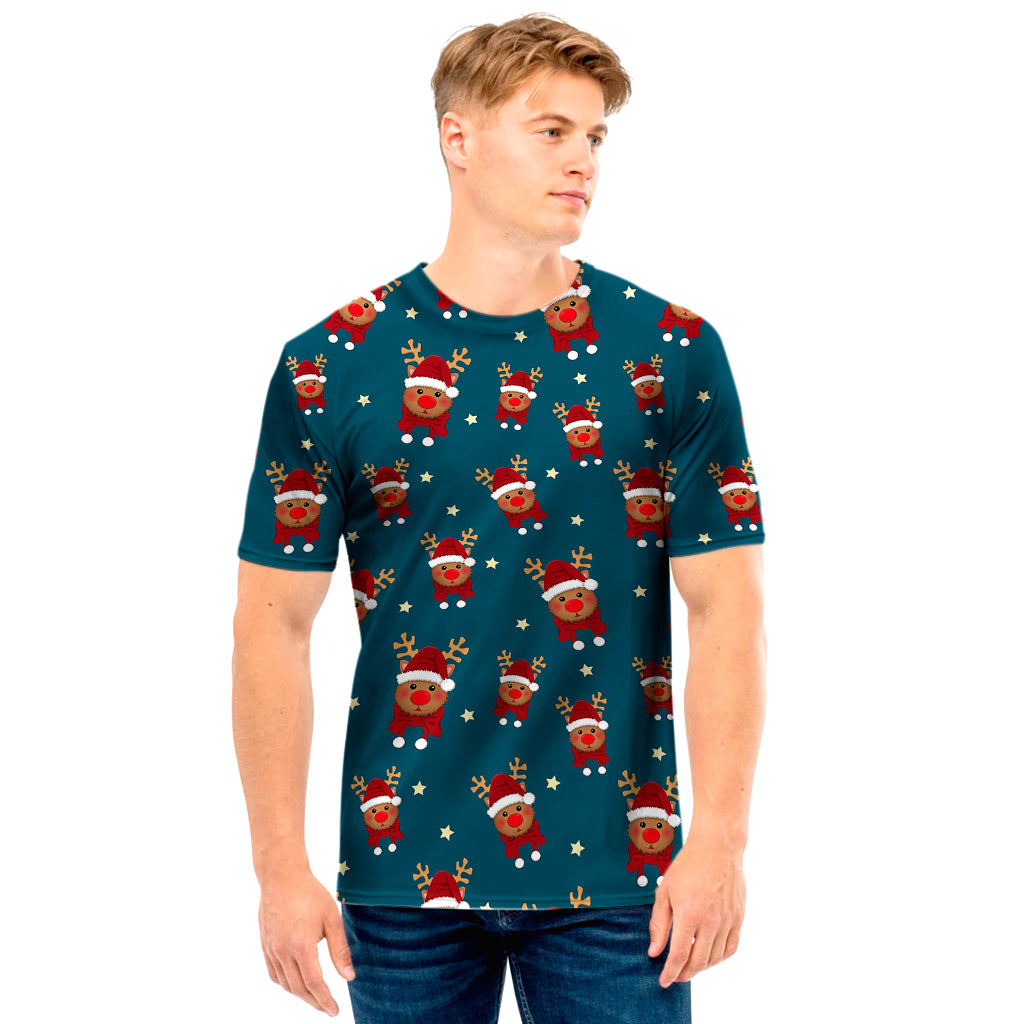 Christmas Santa Reindeer Pattern Print Men's T-Shirt