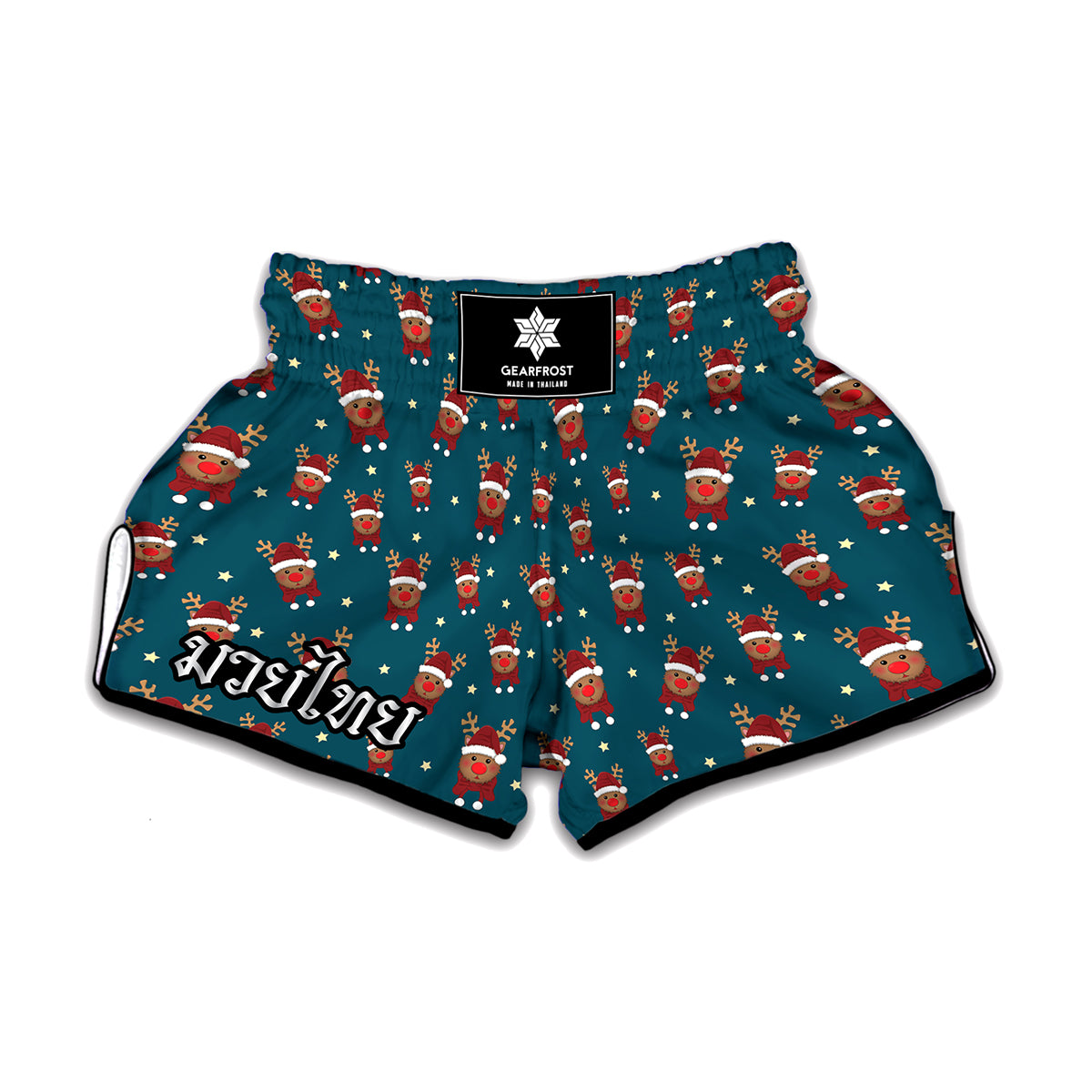 Christmas Santa Reindeer Pattern Print Muay Thai Boxing Shorts