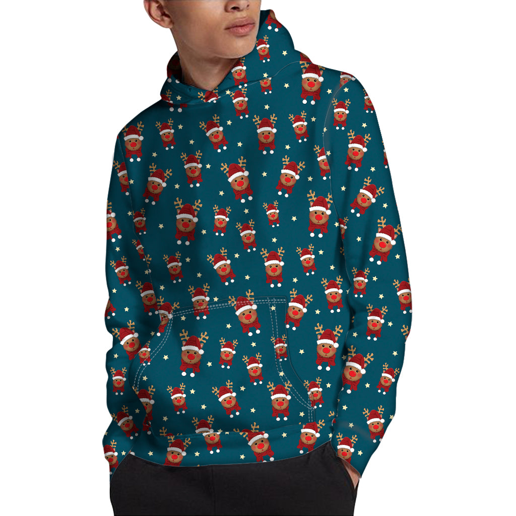 Christmas Santa Reindeer Pattern Print Pullover Hoodie