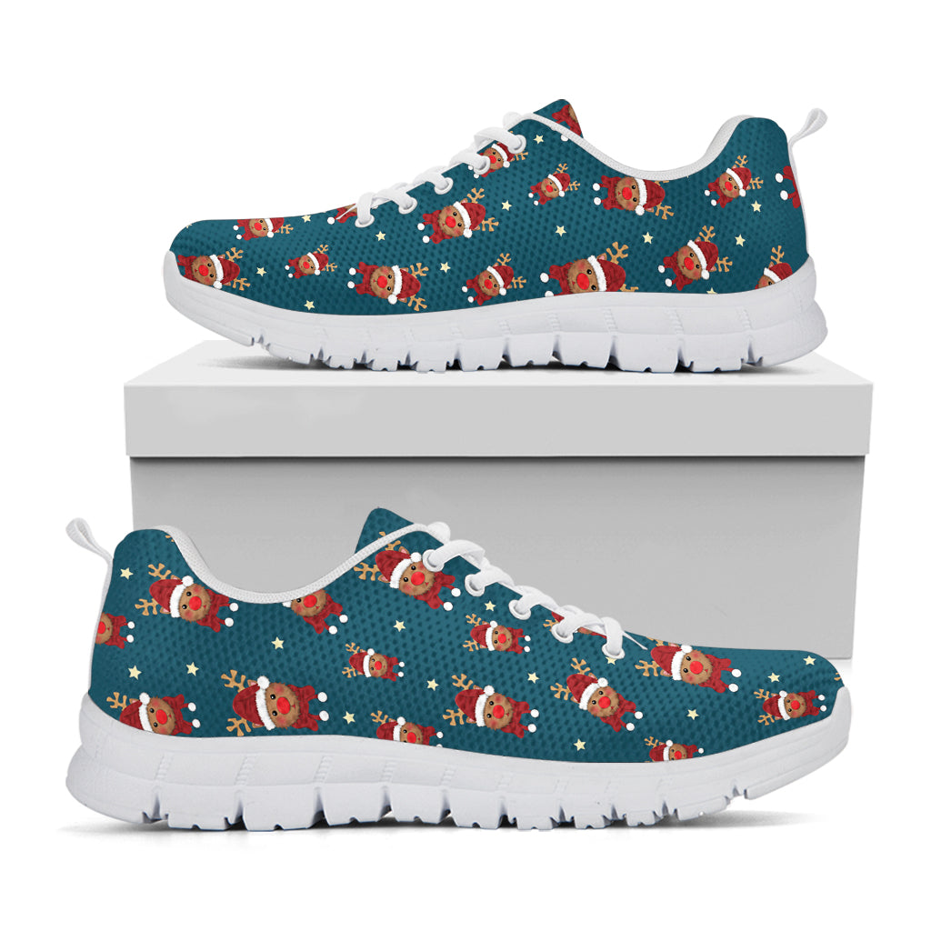 Christmas Santa Reindeer Pattern Print White Sneakers