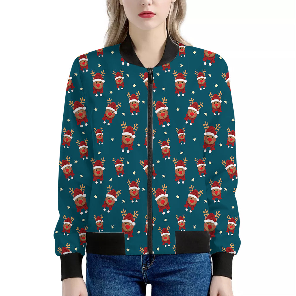 Christmas Santa Reindeer Pattern Print Women's Bomber Jacket