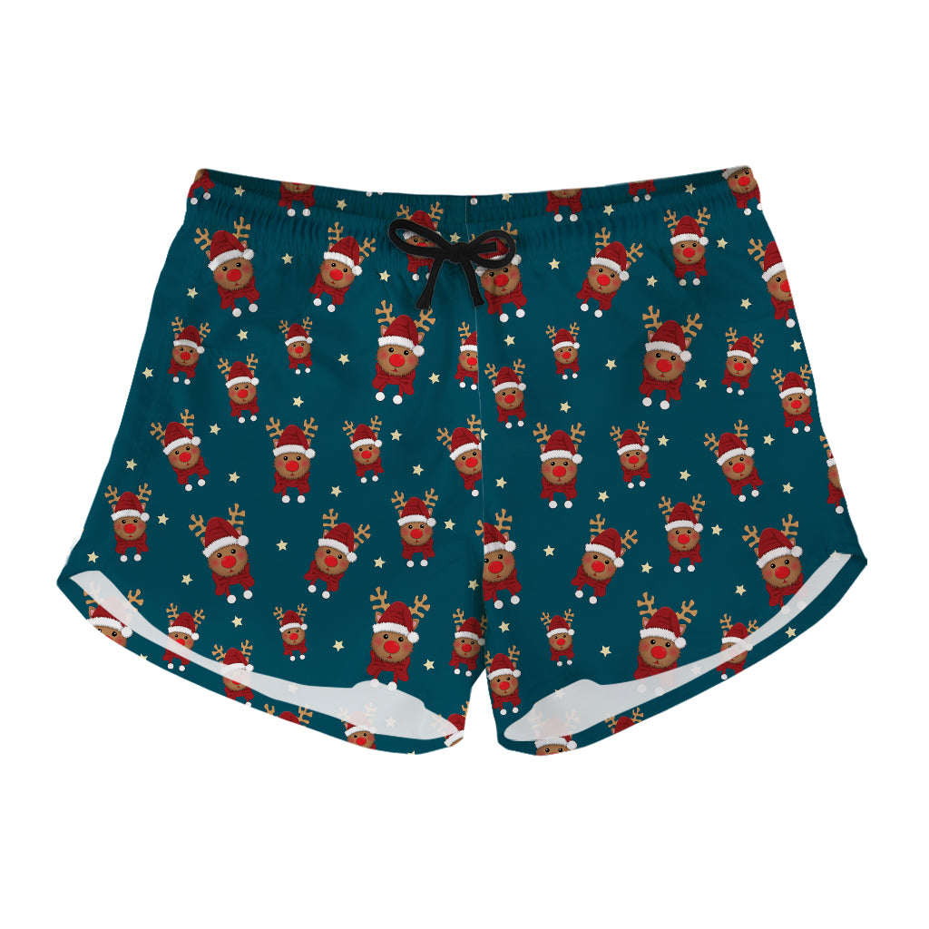 Christmas Santa Reindeer Pattern Print Women's Shorts