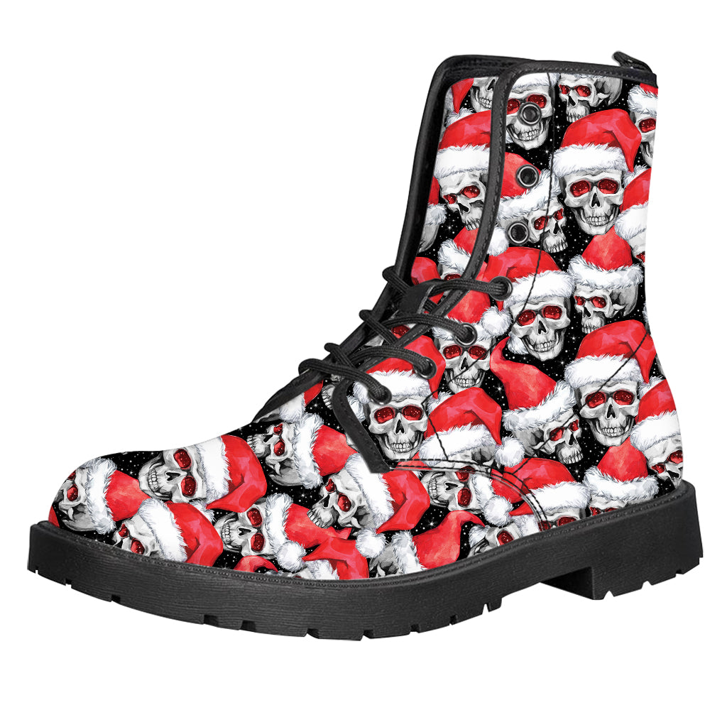 Christmas Santa Skull Pattern Print Leather Boots