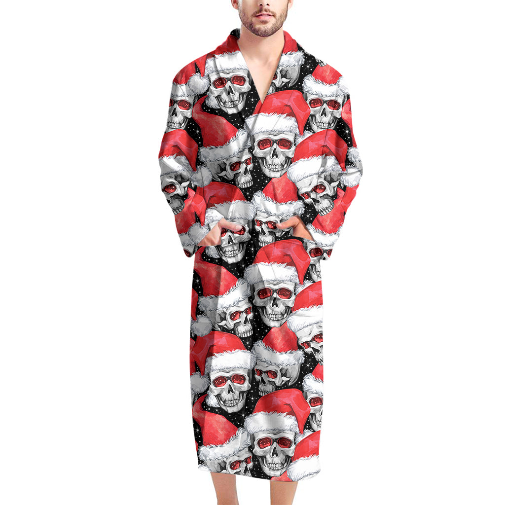 Christmas Santa Skull Pattern Print Men's Bathrobe