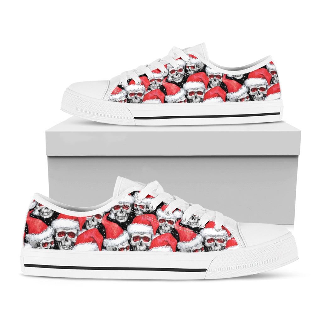 Christmas Santa Skull Pattern Print White Low Top Shoes