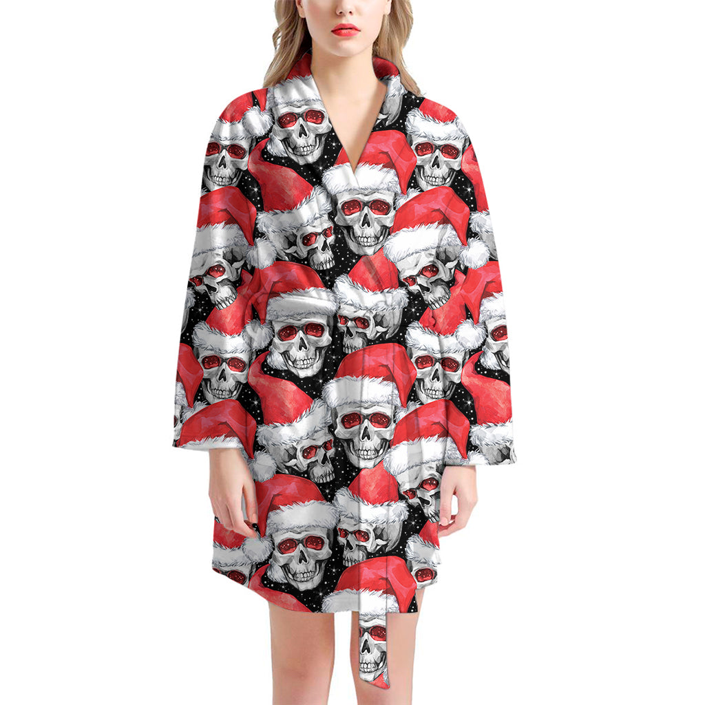 Christmas Santa Skull Pattern Print Women's Bathrobe