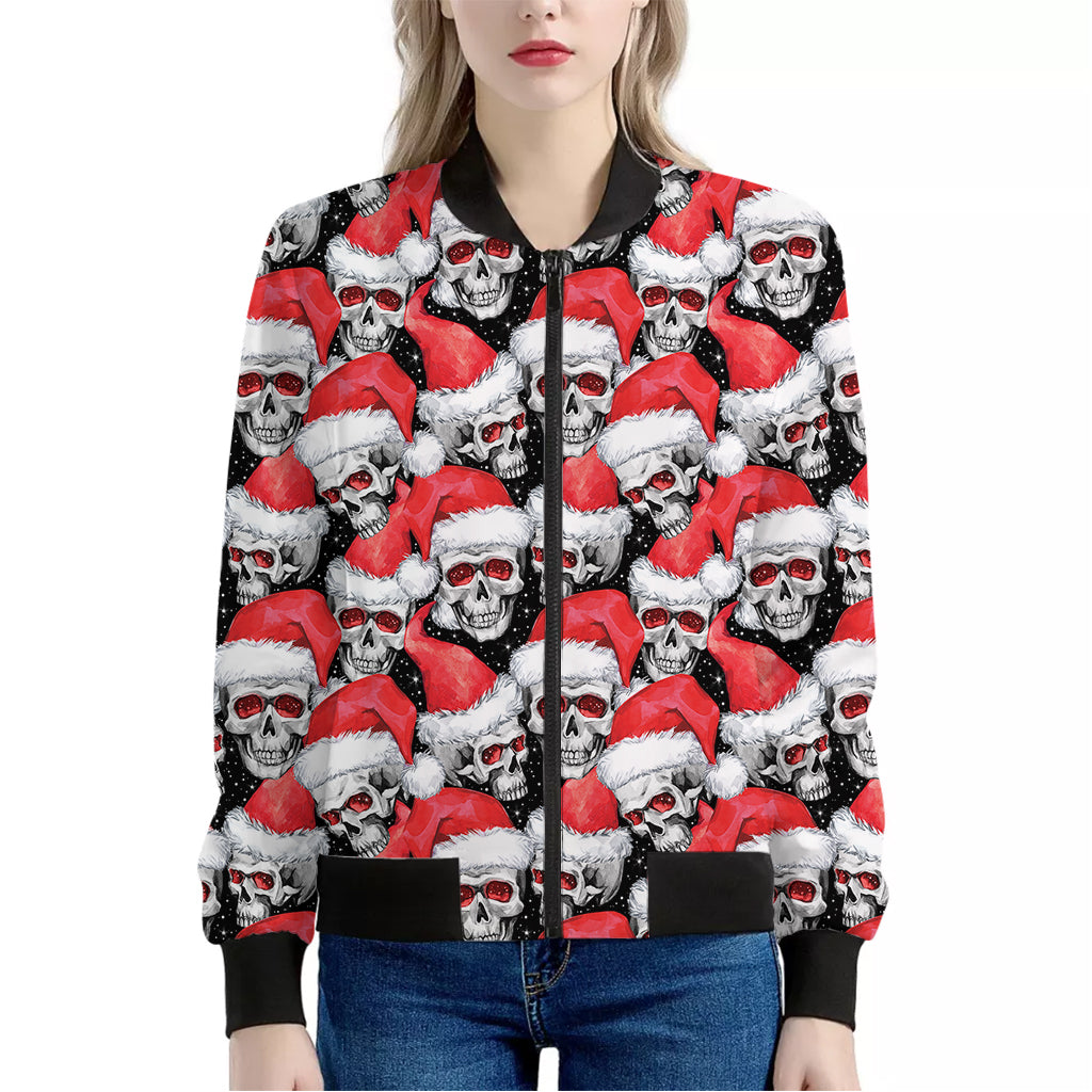 Christmas Santa Skull Pattern Print Women's Bomber Jacket