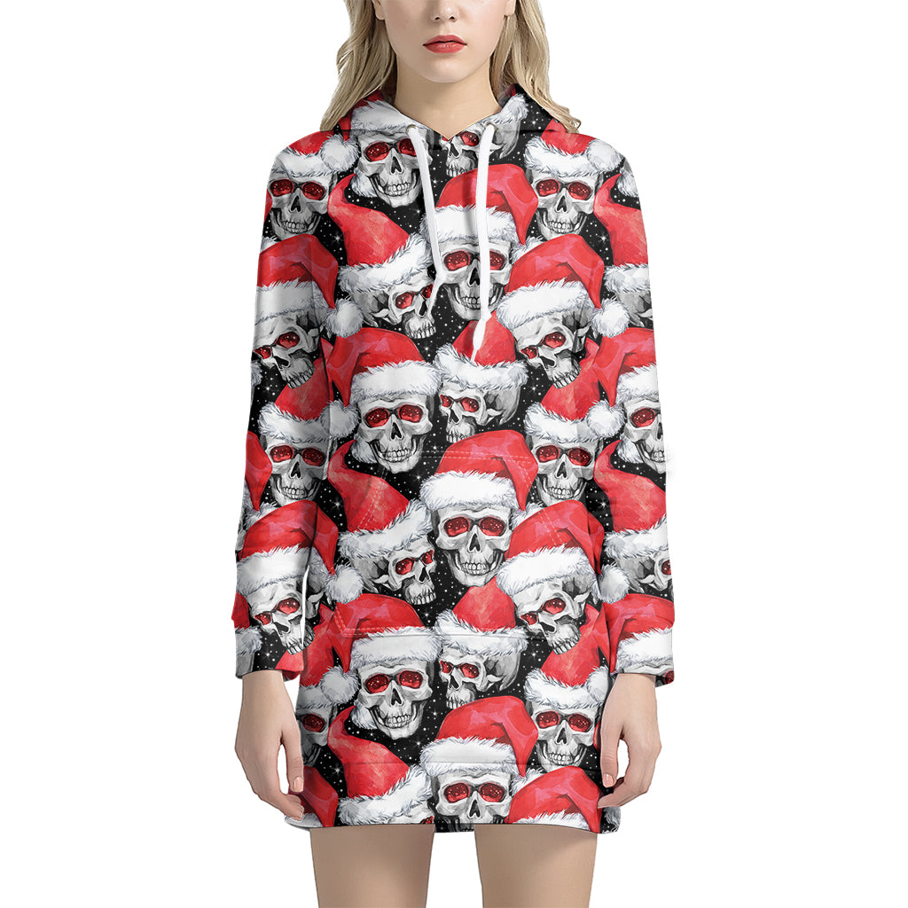 Christmas Santa Skull Pattern Print Women's Pullover Hoodie Dress