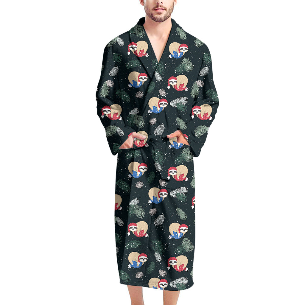 Christmas Sleeping Sloths Pattern Print Men's Bathrobe