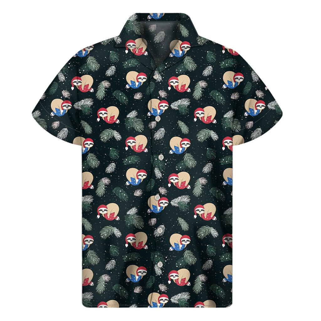 Christmas Sleeping Sloths Pattern Print Men's Short Sleeve Shirt