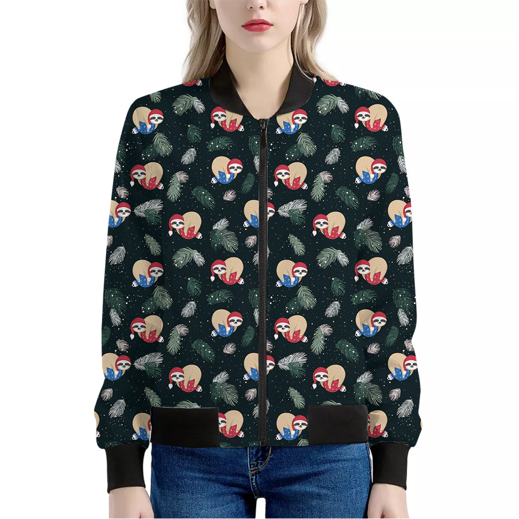 Christmas Sleeping Sloths Pattern Print Women's Bomber Jacket