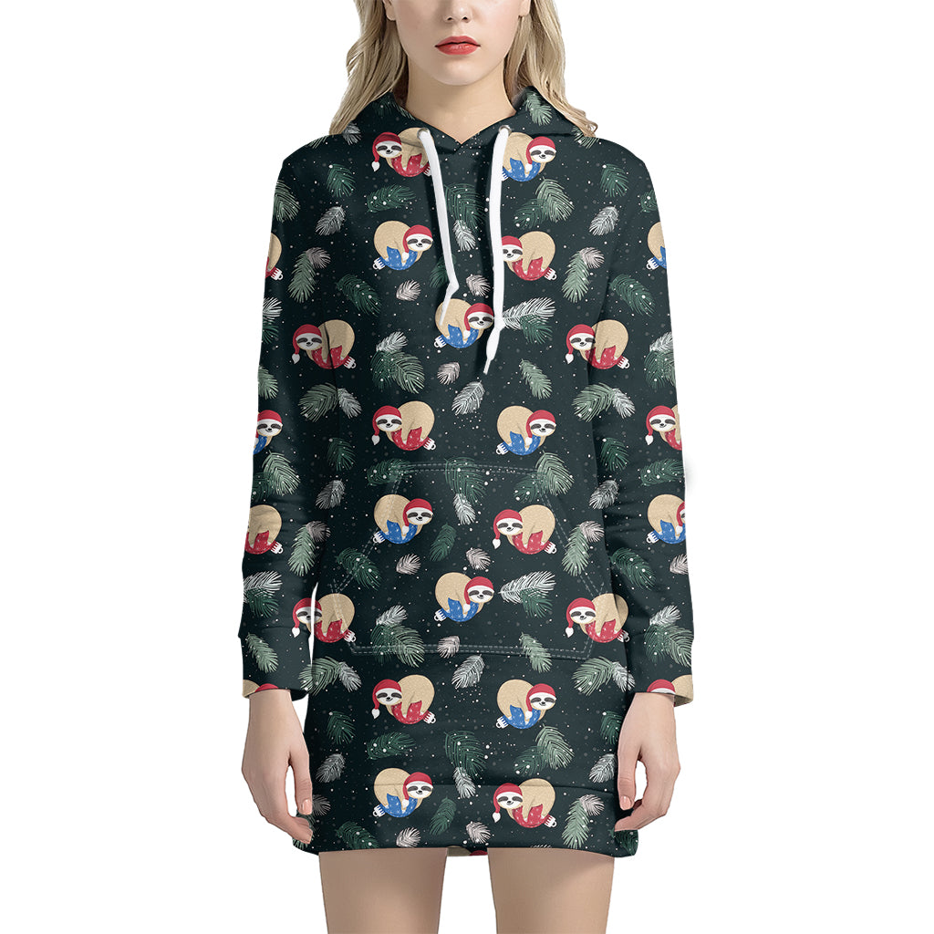 Christmas Sleeping Sloths Pattern Print Women's Pullover Hoodie Dress