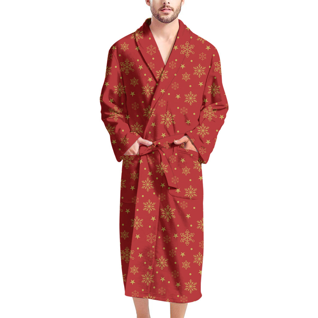 Christmas Snowflakes And Stars Print Men's Bathrobe