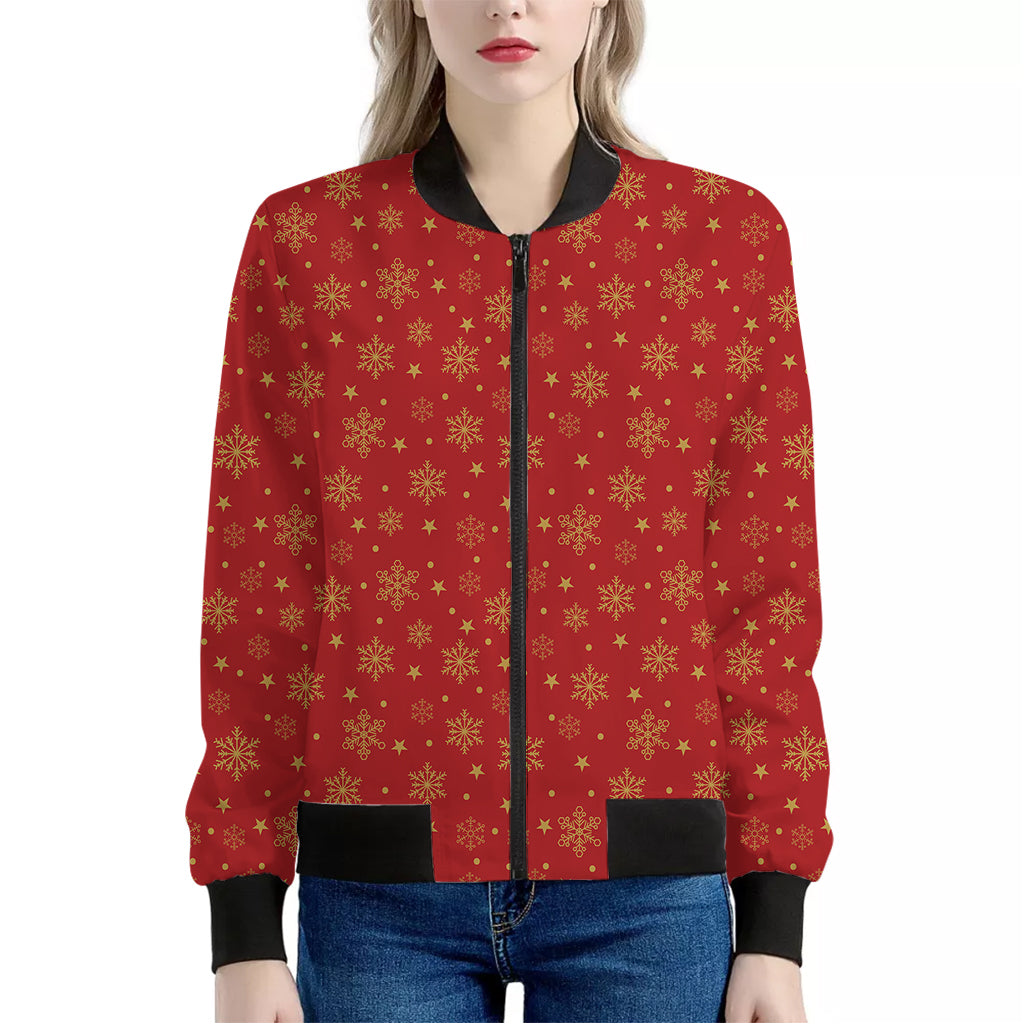 Christmas Snowflakes And Stars Print Women's Bomber Jacket