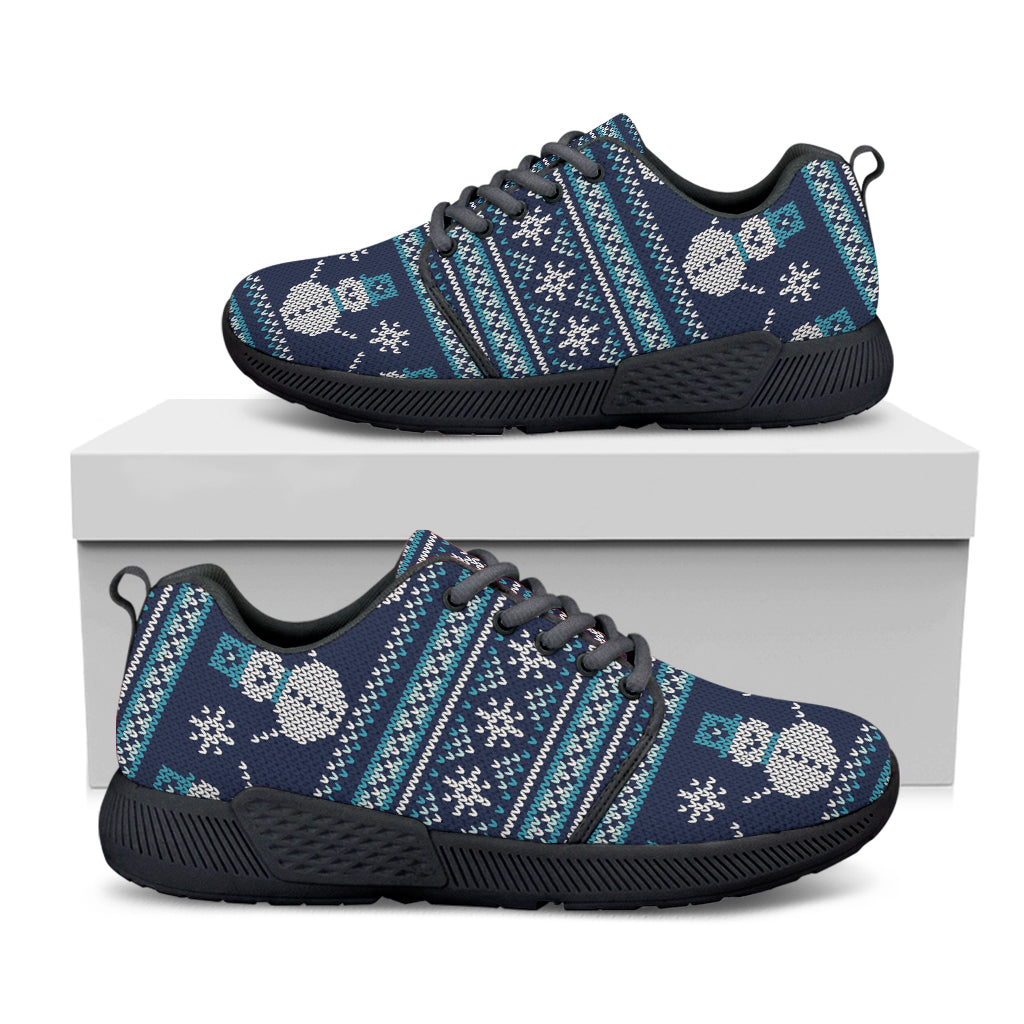 Christmas Snowman Knitted Pattern Print Black Athletic Shoes