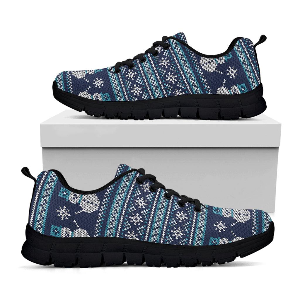 Christmas Snowman Knitted Pattern Print Black Sneakers