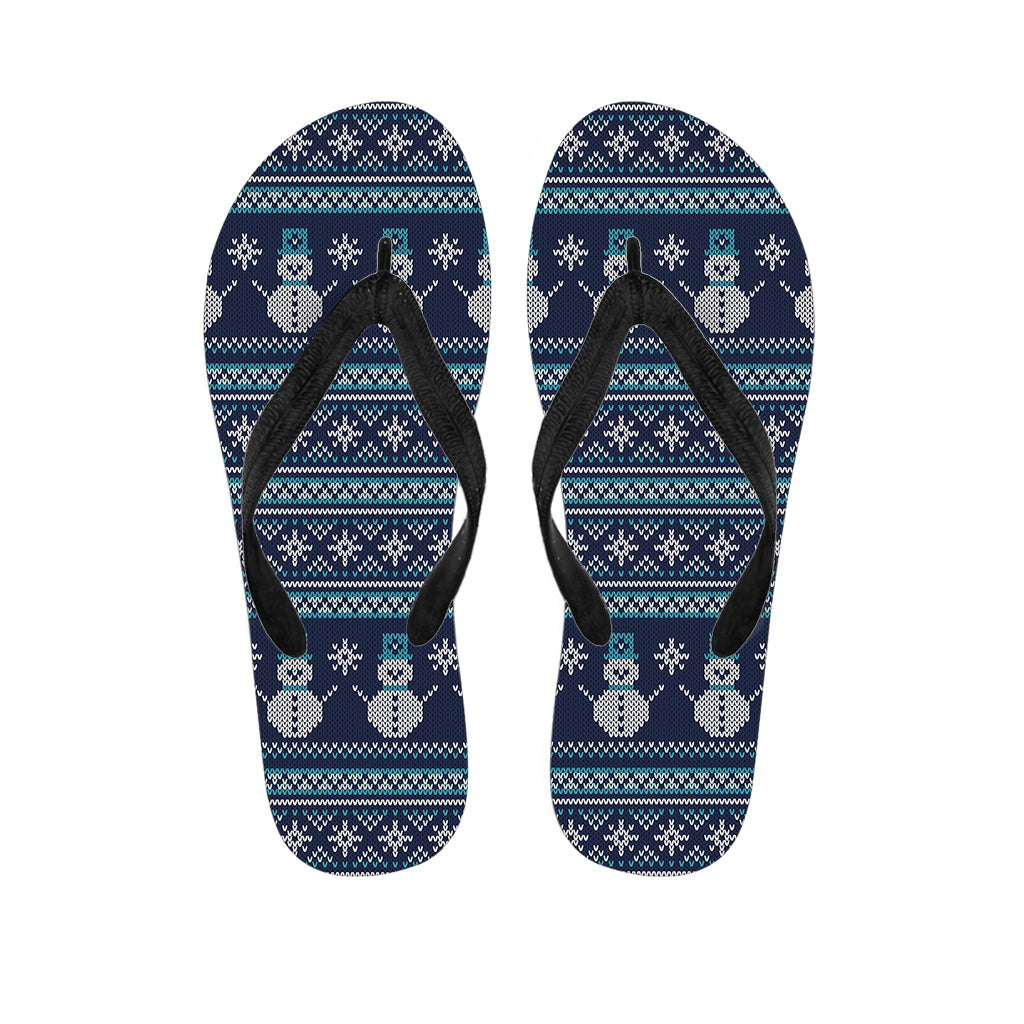 Christmas Snowman Knitted Pattern Print Flip Flops