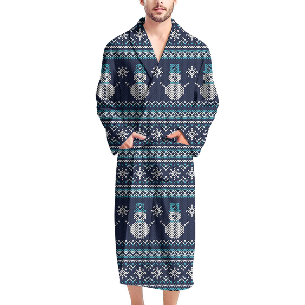 Christmas Snowman Knitted Pattern Print Men's Bathrobe