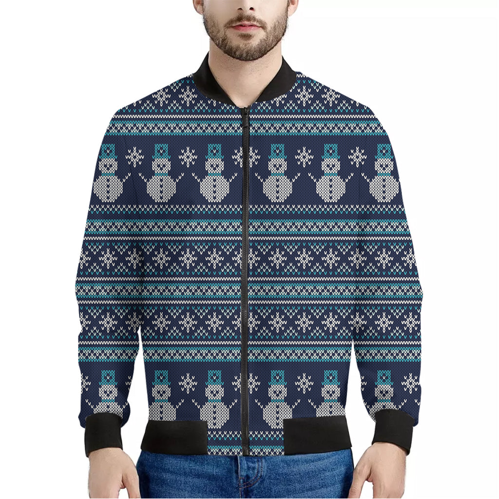 Christmas Snowman Knitted Pattern Print Men's Bomber Jacket