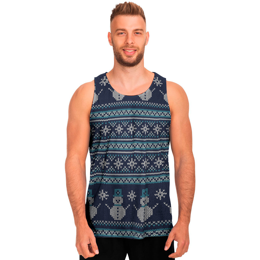 Christmas Snowman Knitted Pattern Print Men's Tank Top