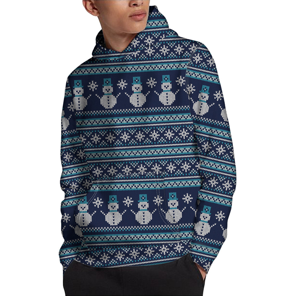 Christmas Snowman Knitted Pattern Print Pullover Hoodie