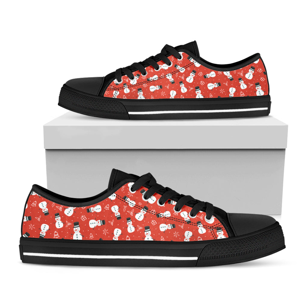 Christmas Snowman Pattern Print Black Low Top Shoes