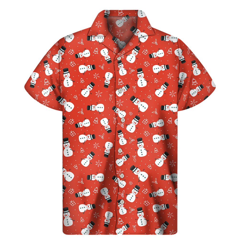 Christmas Snowman Pattern Print Men's Short Sleeve Shirt