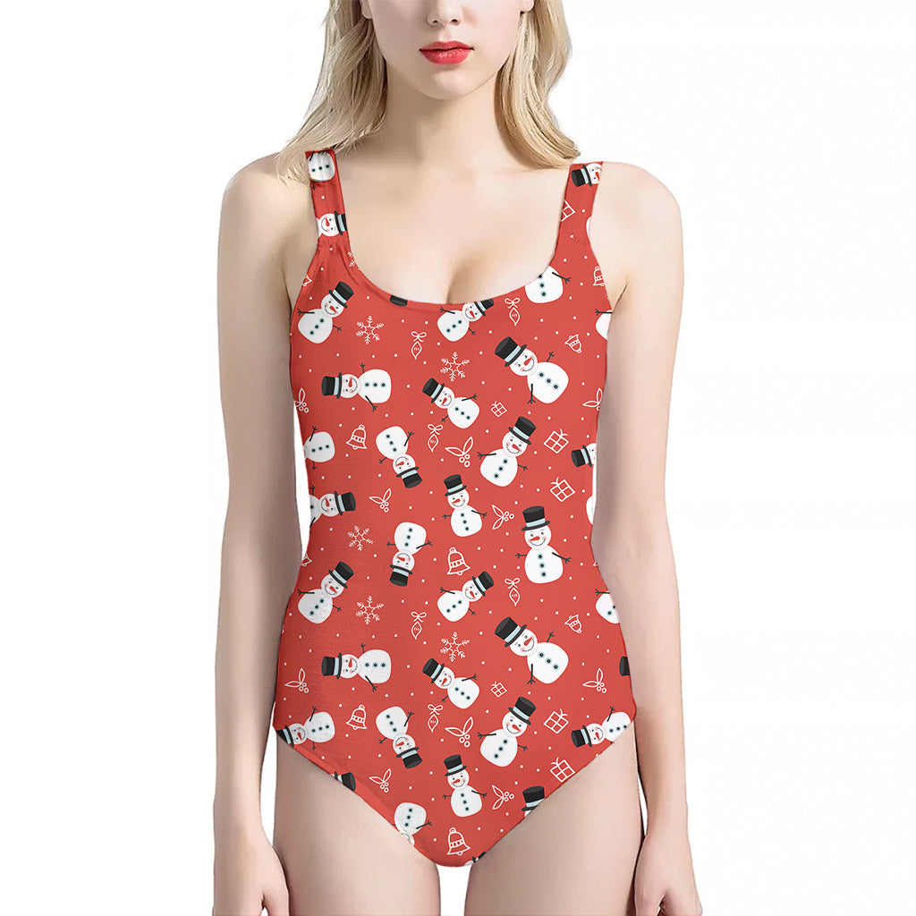 Christmas Snowman Pattern Print One Piece Halter Neck Swimsuit