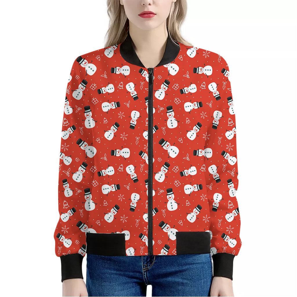 Christmas Snowman Pattern Print Women's Bomber Jacket