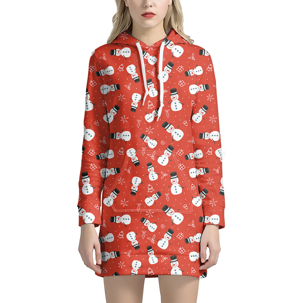 Christmas Snowman Pattern Print Women's Pullover Hoodie Dress