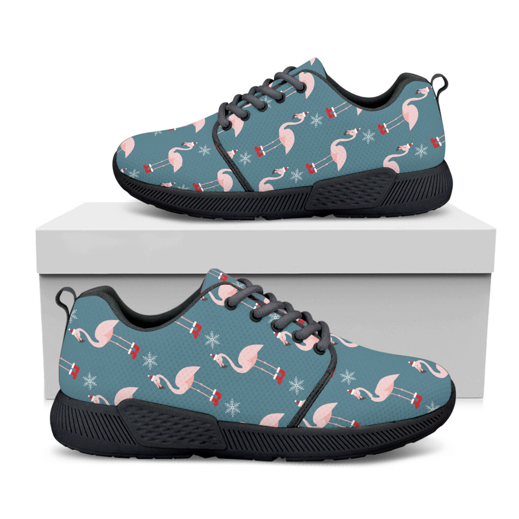 Christmas Snowy Flamingo Pattern Print Black Athletic Shoes