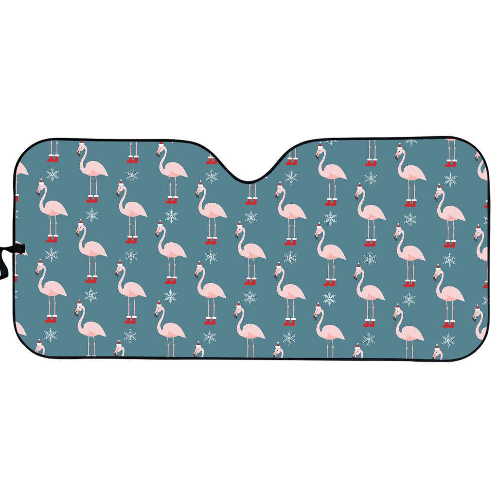 Christmas Snowy Flamingo Pattern Print Car Sun Shade