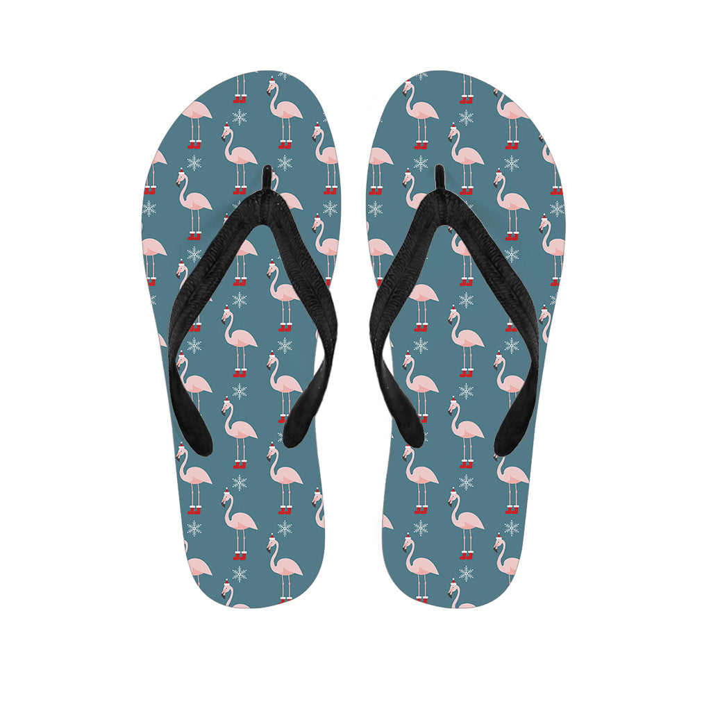 Christmas Snowy Flamingo Pattern Print Flip Flops