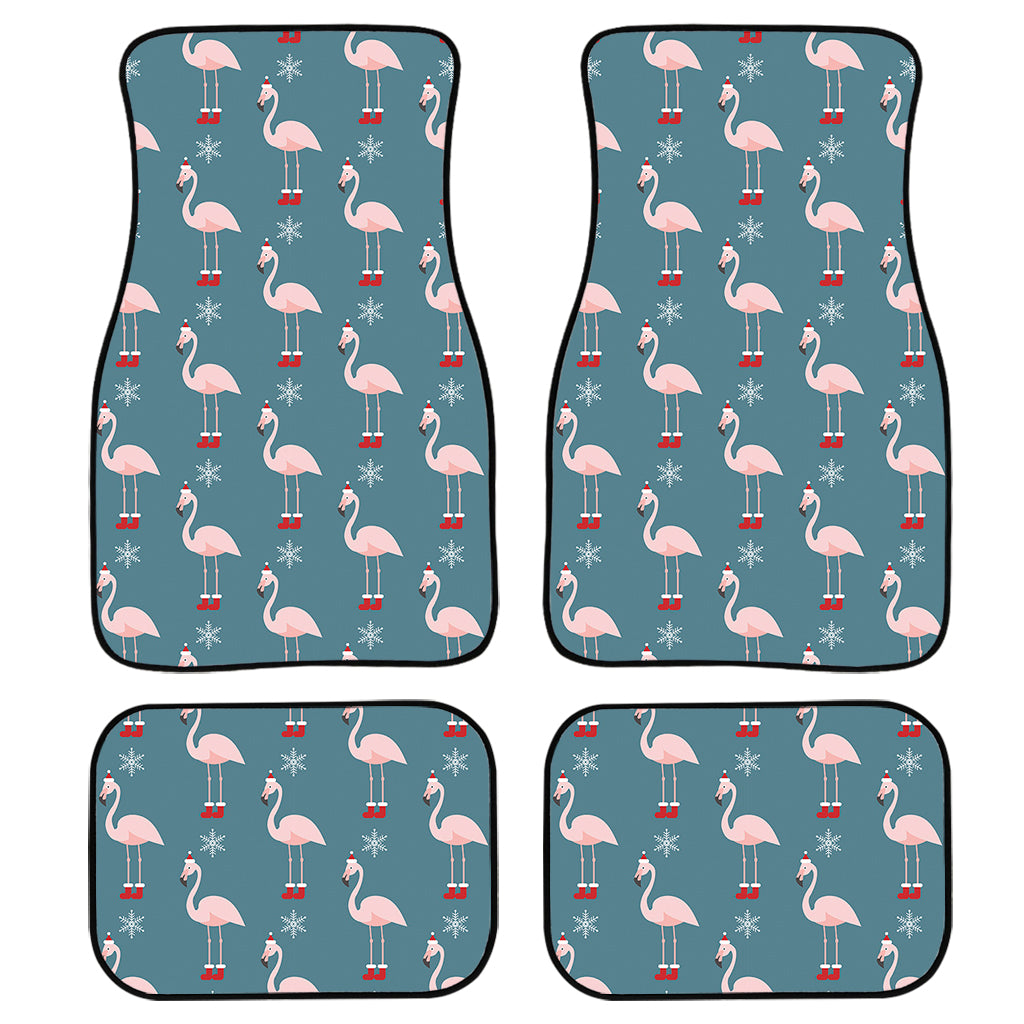 Christmas Snowy Flamingo Pattern Print Front and Back Car Floor Mats